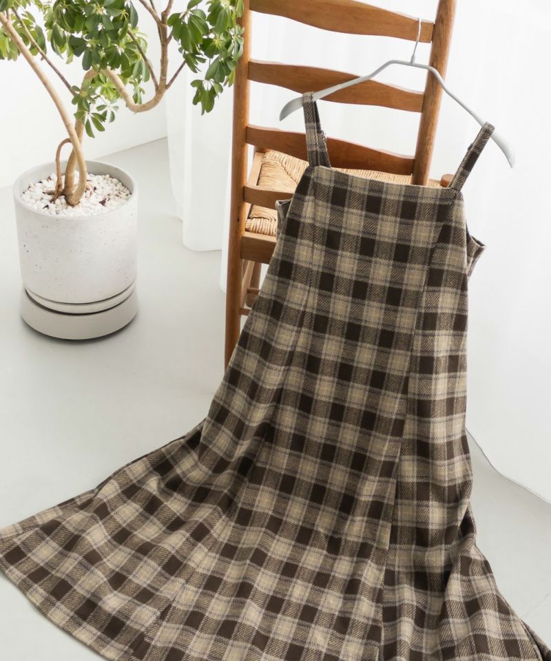 CLETTEオリジナルフェイクウールチェック柄ジャンスカワンピース