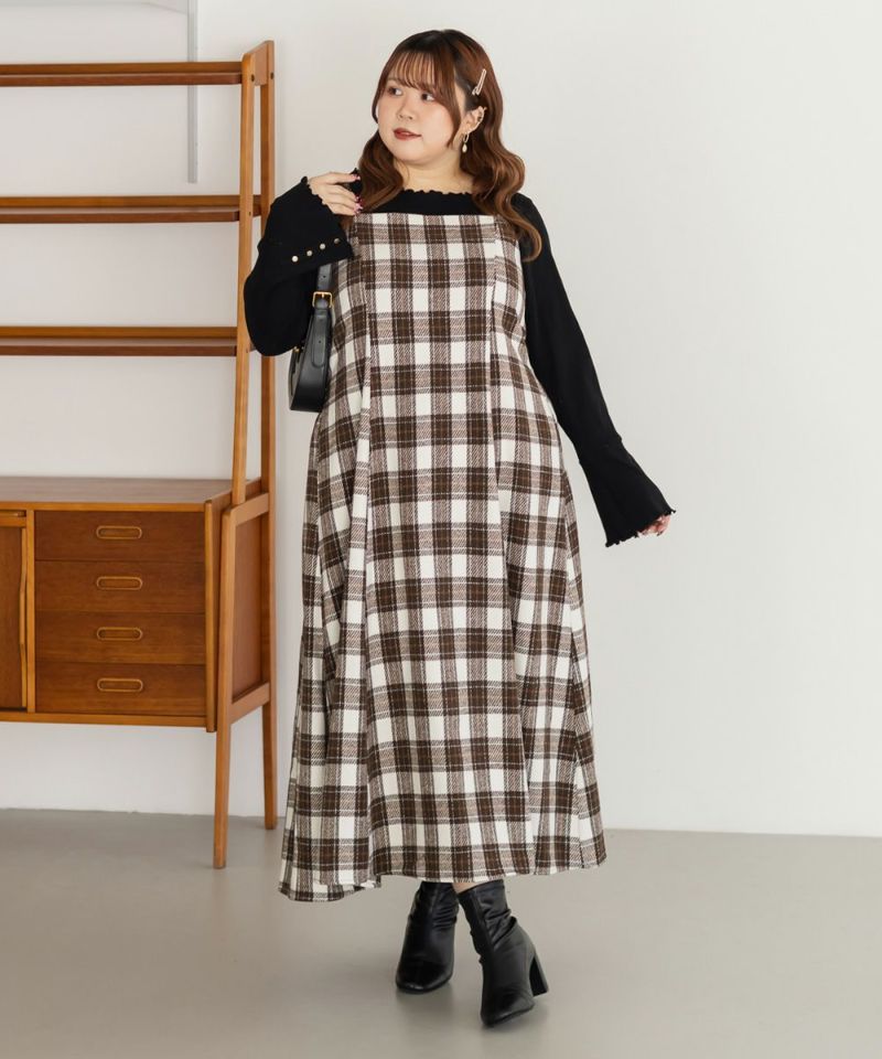 CLETTEオリジナルフェイクウールチェック柄ジャンスカワンピース