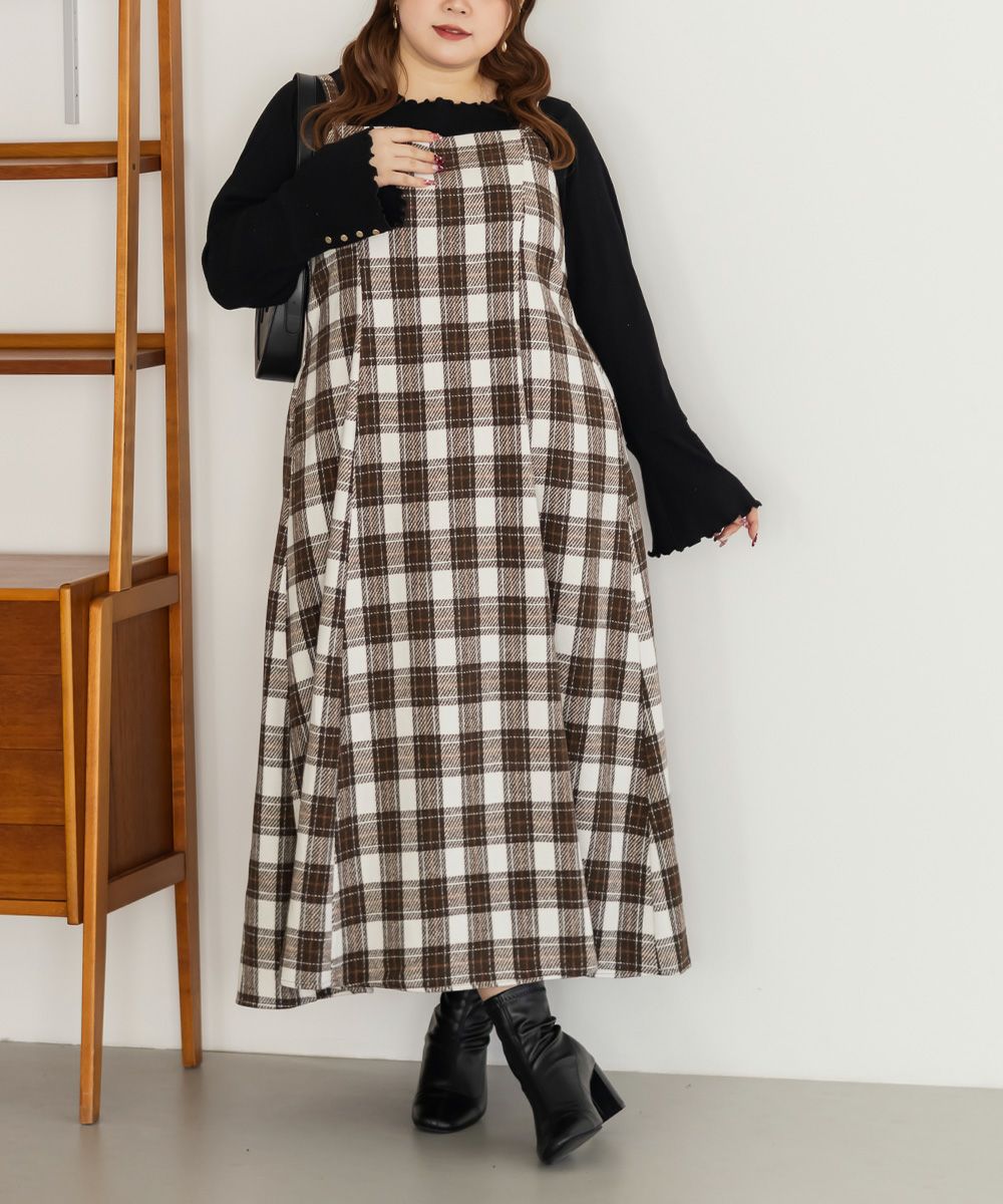 CLETTEオリジナルフェイクウールチェック柄ジャンスカワンピース