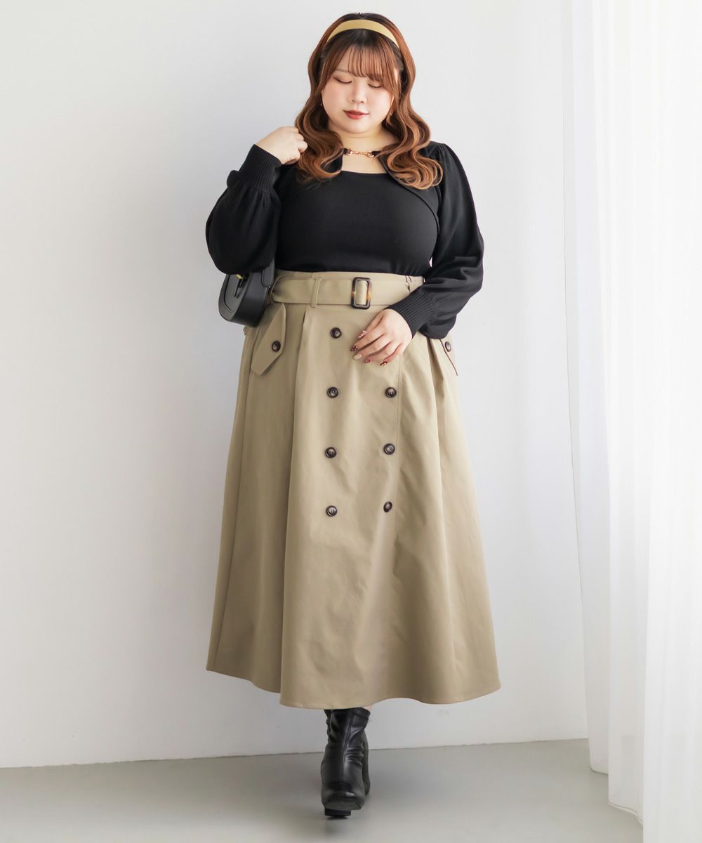 C75 サイズ　グレイッシュモカ CLETTEオリジナルトレンチデザインスカート | 大きいサイズ レディース