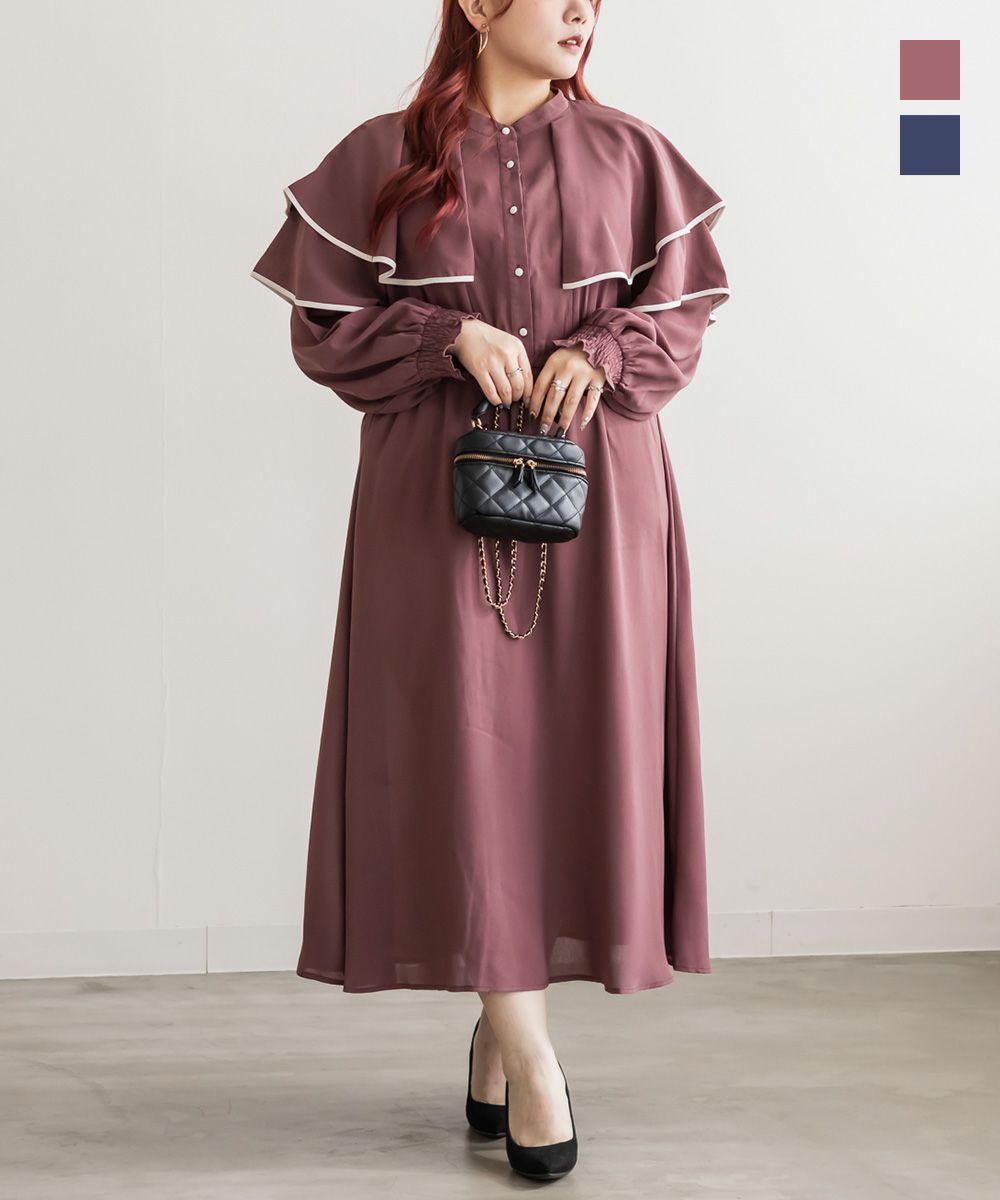 ウエストゴム長袖ケープワンピース | 大きいサイズ レディース専門店