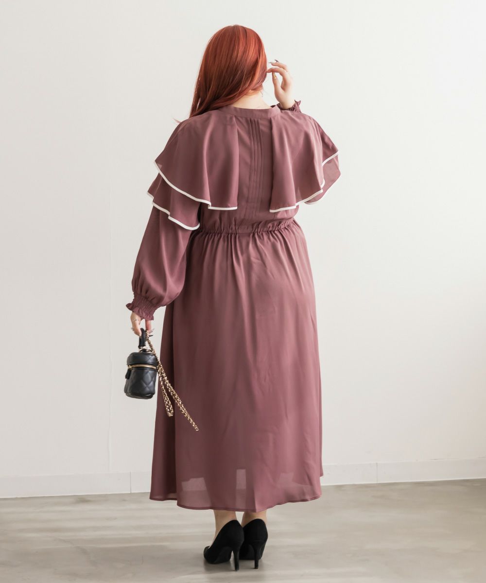 ウエストゴム長袖ケープワンピース | 大きいサイズ レディース専門店