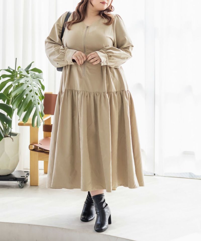 フロントジップティアードワンピース | 大きいサイズ レディース専門店