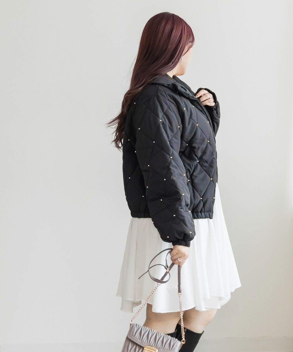 パール付きダイヤキルト中綿ジャケット | 大きいサイズ レディース専門