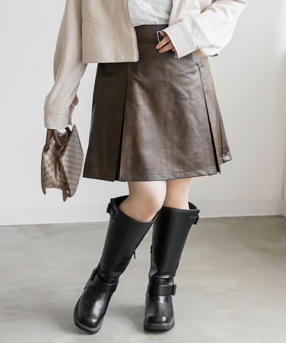 ベルト付きボックスタックレザーミニスカート | 大きいサイズ