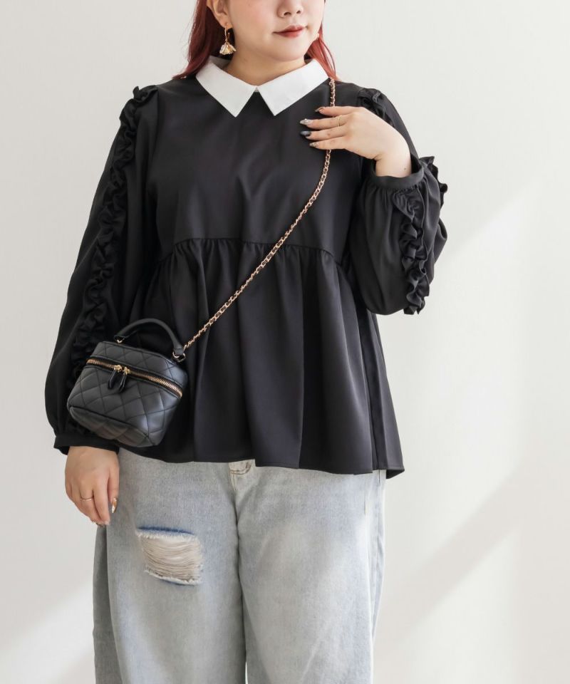 袖フリル2WAY衿レイヤード風ブラウス | 大きいサイズ レディース専門店