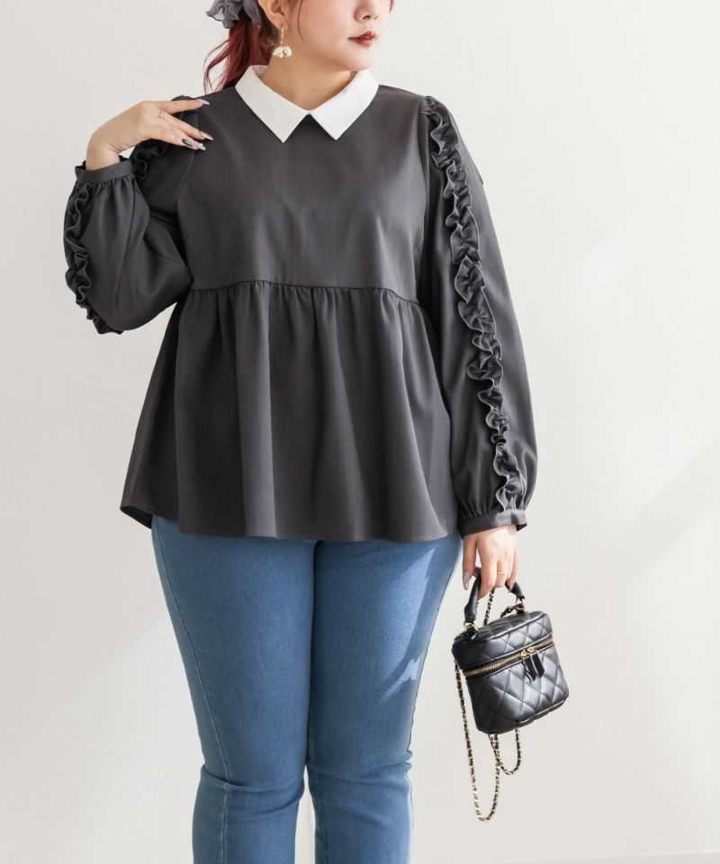 袖フリル2WAY衿レイヤード風ブラウス | 大きいサイズ レディース専門店