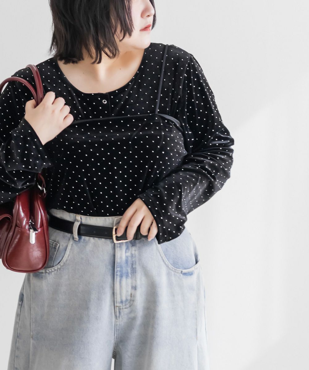 2wayドットベロアキャミ＆カーディガンセット | 大きいサイズ