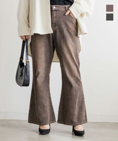 クロススタッズデニムフレアパンツ | 大きいサイズ レディース専門店