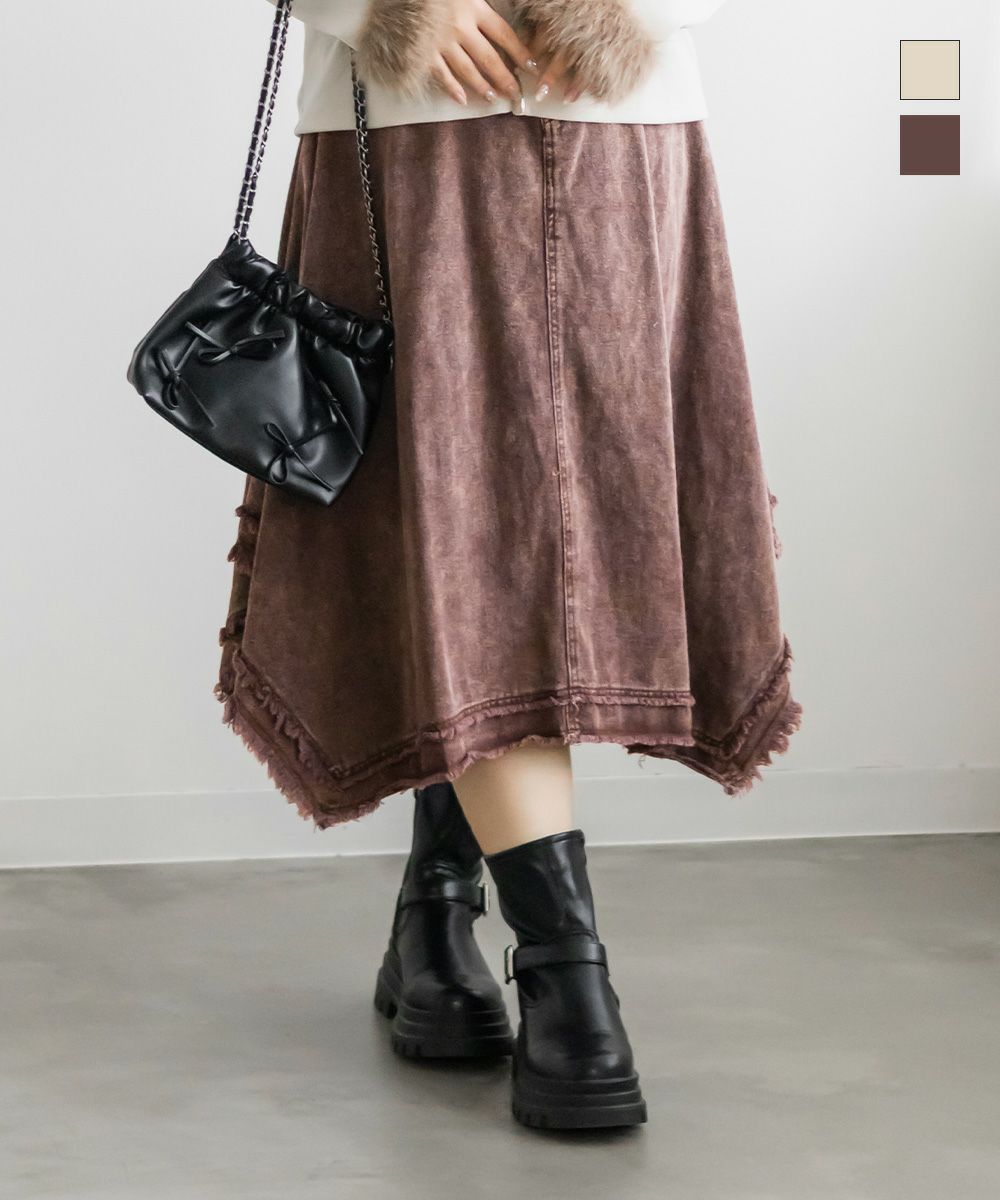 イレギュラーヘムミディスカート フリンジデザインイレヘムミディスカート | 大きいサイズ レディース