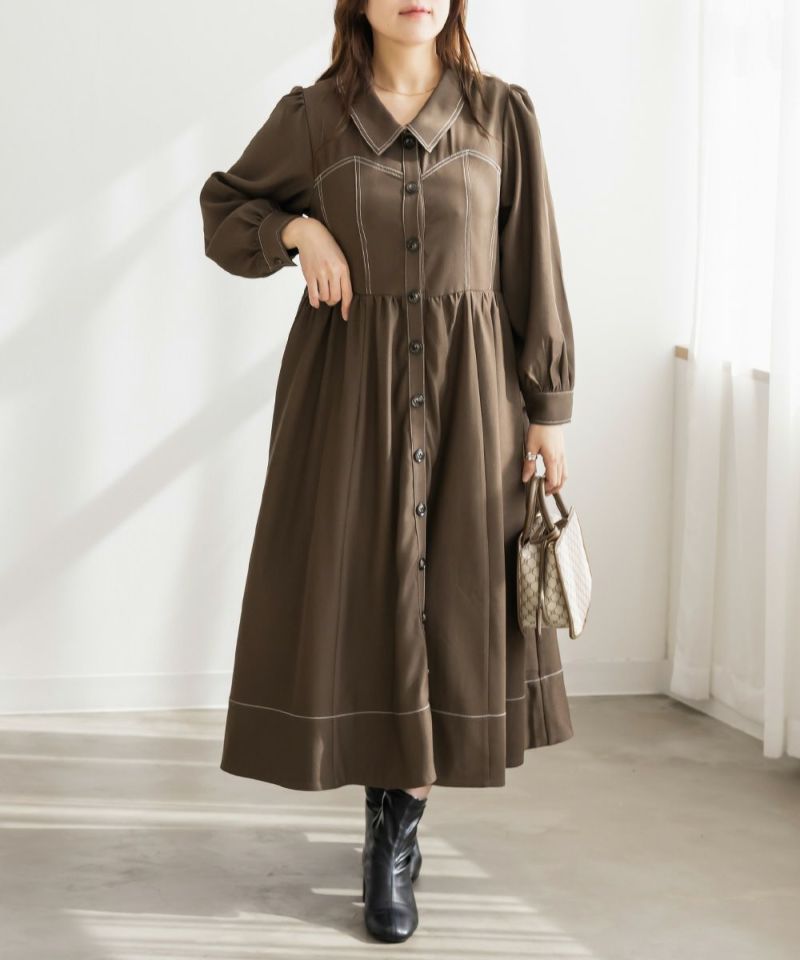 グレースコンチネンタル 配色ステッチシャツワンピース 36 ロング ベージュ グレースコンチネンタル 配色ステッチシャツワンピース 36 ロング