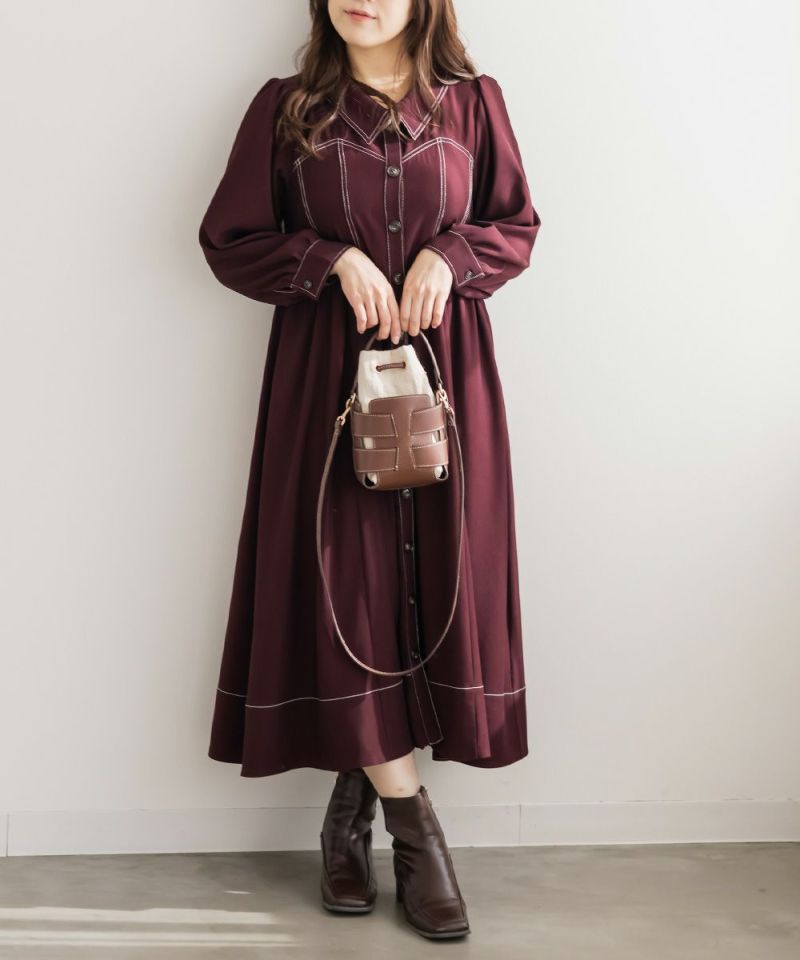 大きいサイズ/レディース/LL/3L/4L/CLETTEオリジナル配色ステッチシャツワンピース CLETTEオリジナル配色ステッチシャツワンピース | 大きいサイズ