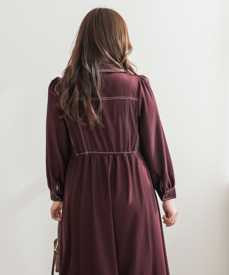 CLETTEオリジナル配色ステッチシャツワンピース | 大きいサイズ