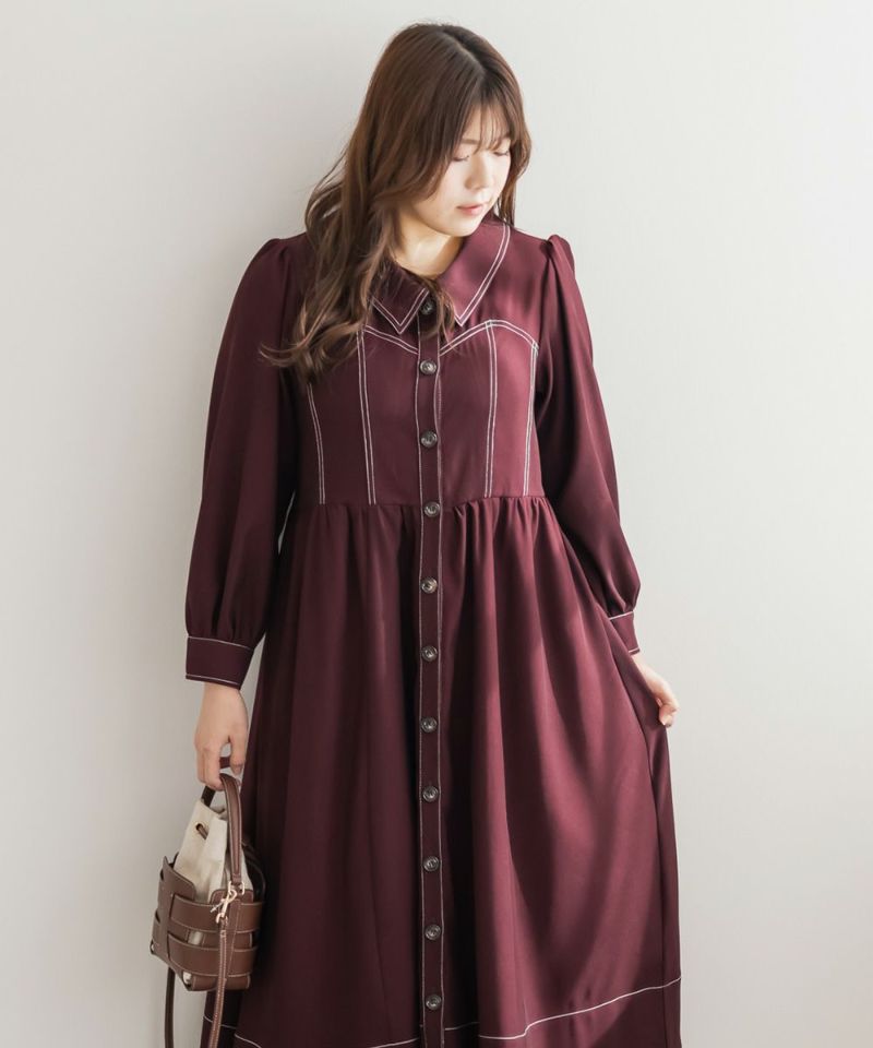 CLETTEオリジナル配色ステッチシャツワンピース | 大きいサイズ