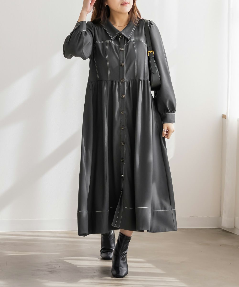 CLETTEオリジナル配色ステッチシャツワンピース | 大きいサイズ