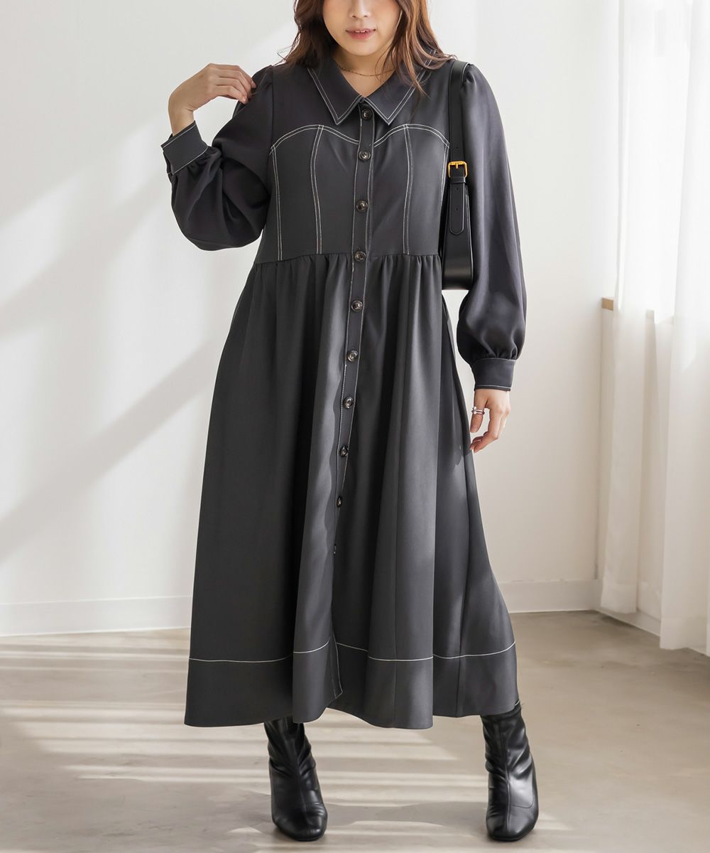 CLETTEオリジナル配色ステッチシャツワンピース | 大きいサイズ