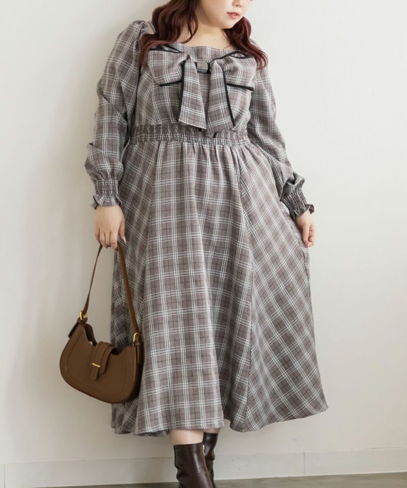 CLETTEオリジナルチェック柄2WAYリボンワンピース | 大きいサイズ