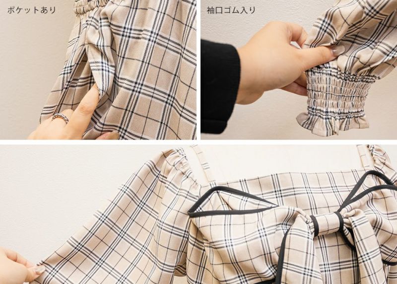 CLETTEオリジナルチェック柄2WAYリボンワンピース | 大きいサイズ