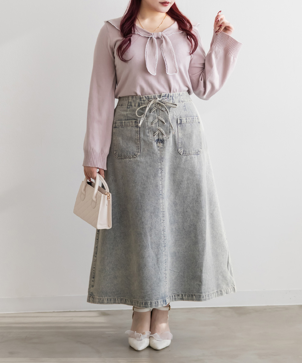 CLETTEオリジナルレースアップデニムスカート | 大きいサイズ