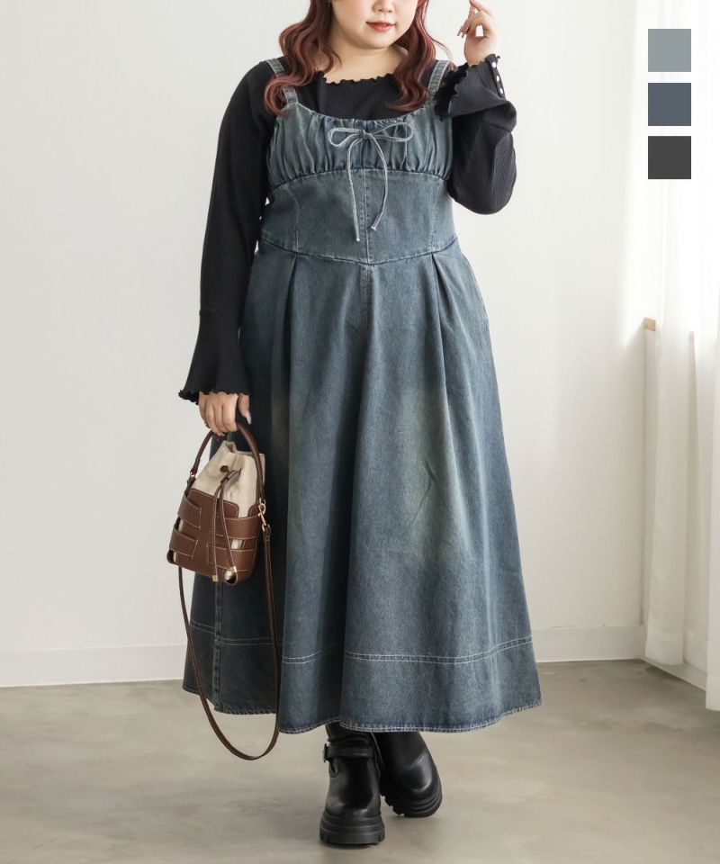 CLETTEオリジナルビスチェ風デニムワンピース | 大きいサイズ