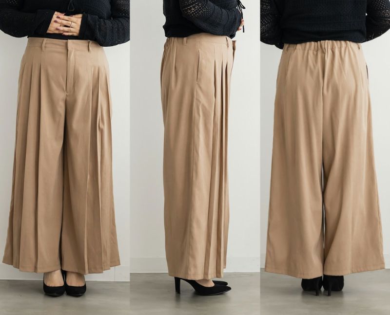 プリーツデザインワイドパンツ | 大きいサイズ レディース専門店