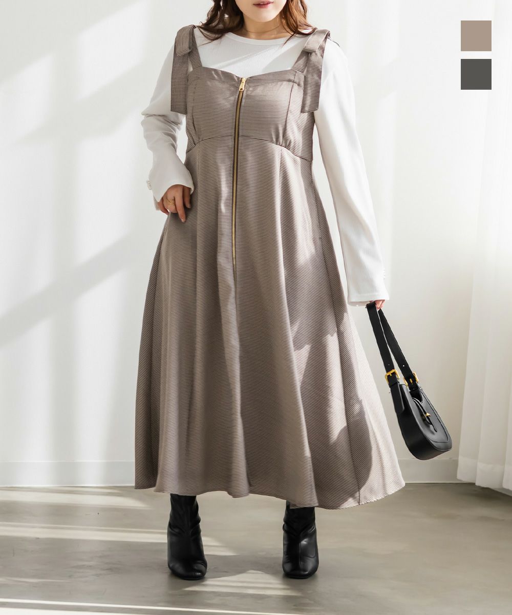 CLETTEオリジナフロントジップ千鳥柄ワンピース | 大きいサイズ