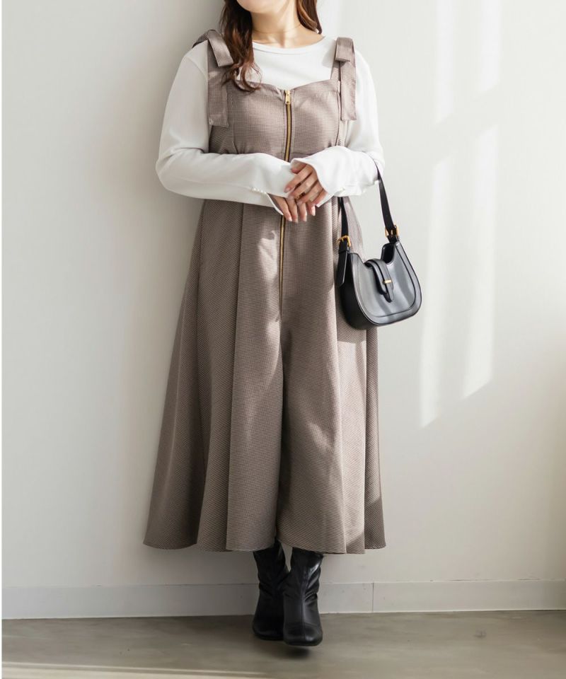 CLETTEオリジナフロントジップ千鳥柄ワンピース | 大きいサイズ