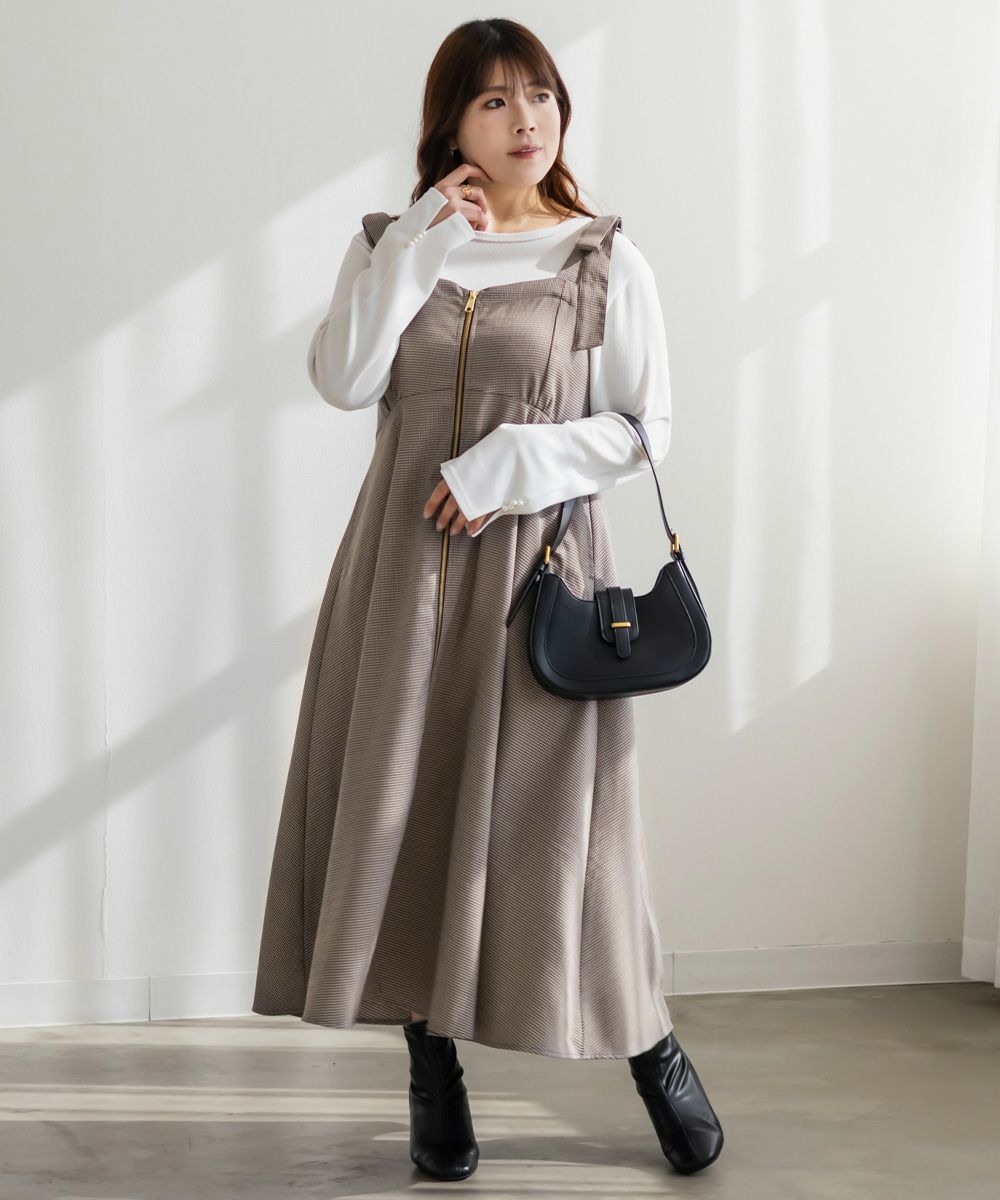 CLETTEオリジナフロントジップ千鳥柄ワンピース | 大きいサイズ