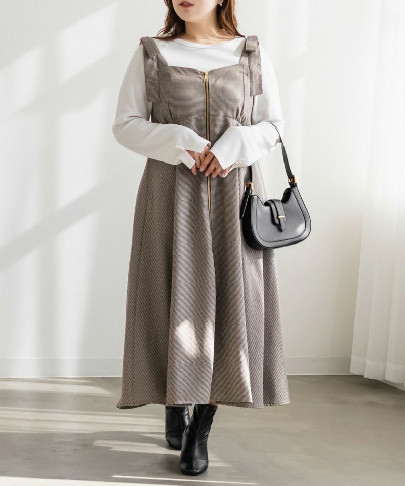 CLETTEオリジナフロントジップ千鳥柄ワンピース | 大きいサイズ