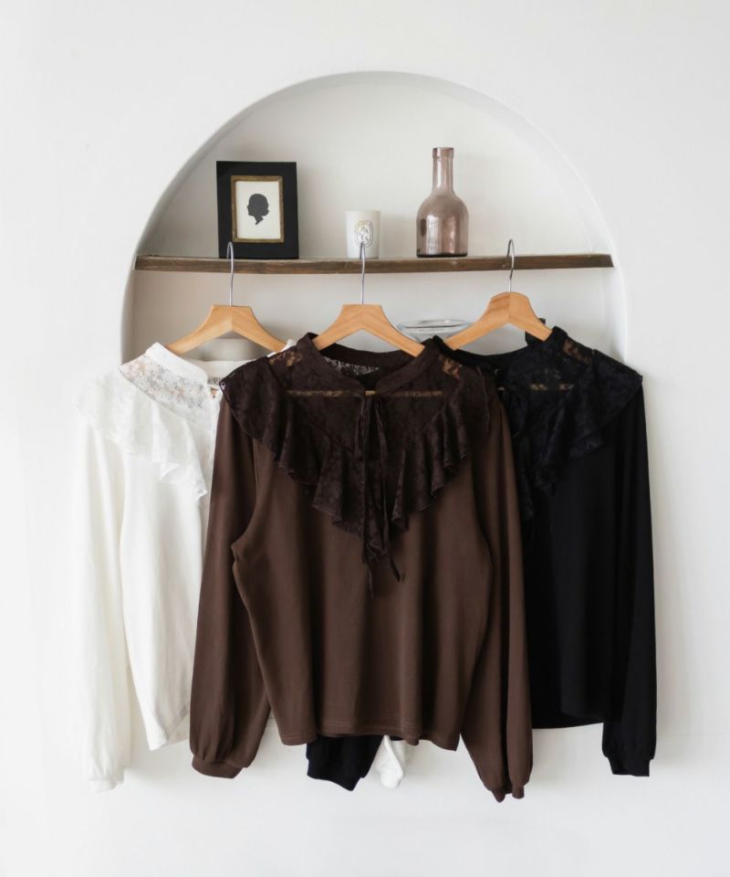 CLETTEオリジナルレース切替フリルリブプルオーバー | 大きいサイズ