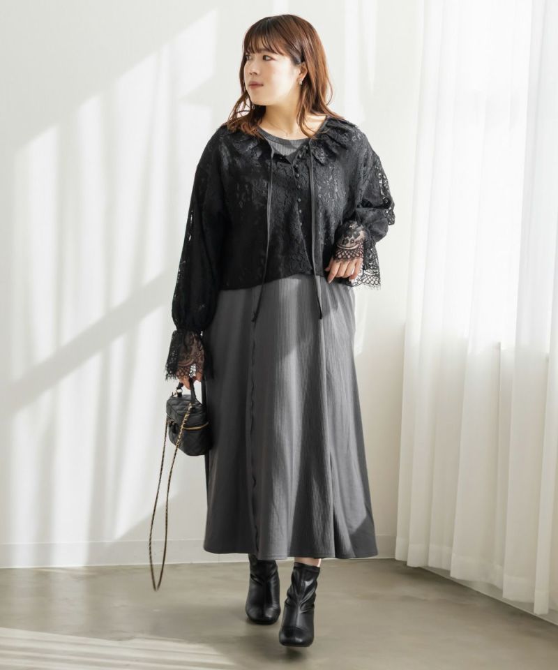 CLETTEオリジナルリボンタイスカラップレースブラウス | 大きいサイズ