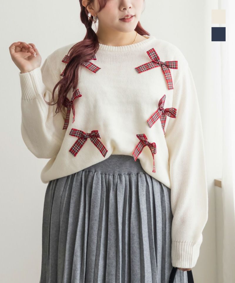 チェック柄リボンニット | 大きいサイズ レディース専門店 CLETTE