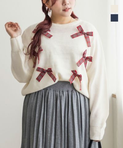 チェック柄リボンニット | 大きいサイズ レディース専門店 CLETTE