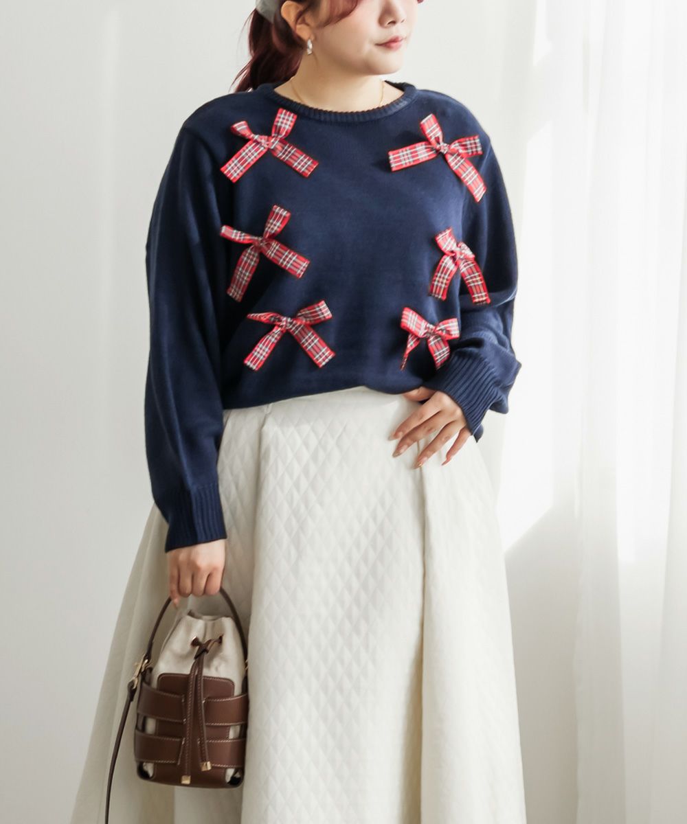 チェック柄リボンニット | 大きいサイズ レディース専門店 CLETTE