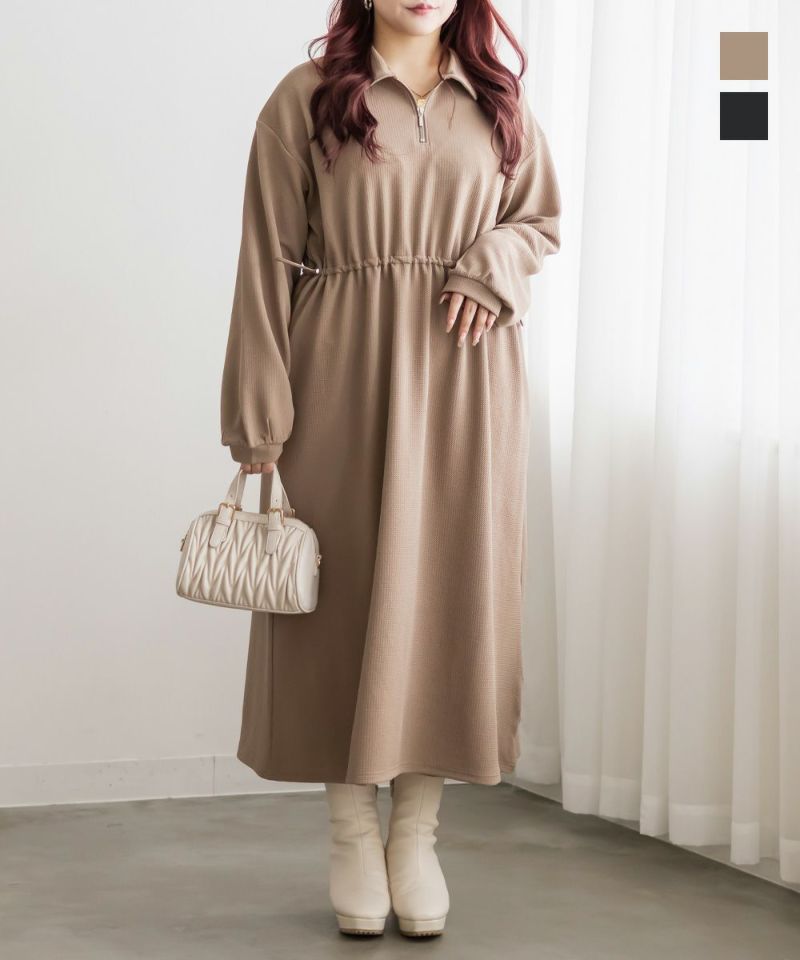 ハーフジップふくれジャガードドロストワンピース | 大きいサイズ