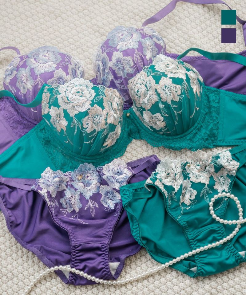 脇高エレガントレースソフトワイヤーブラジャー＆ショーツセット