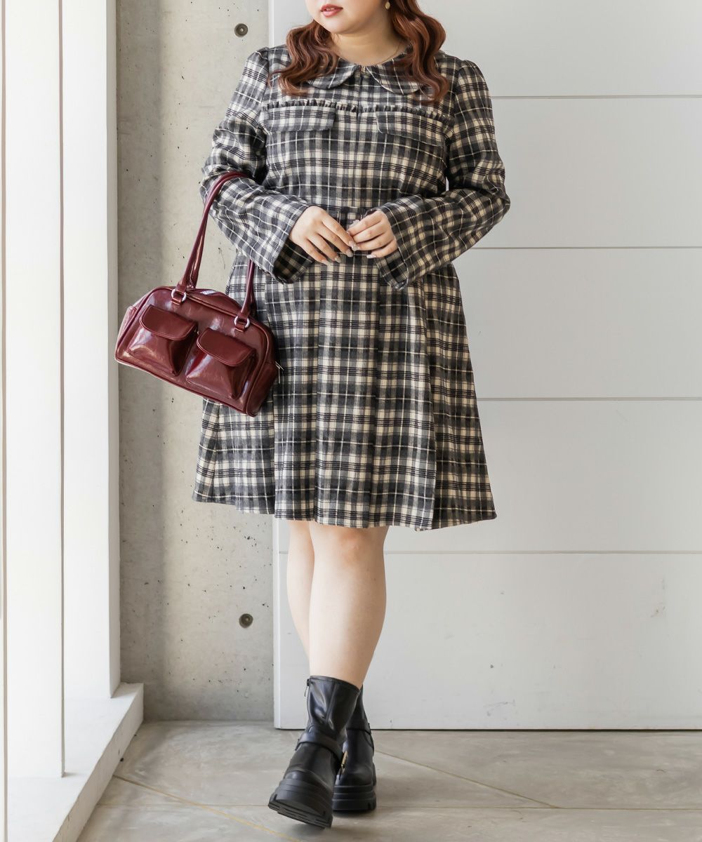 CLETTEオリジナルベルト付きボックスタックチェックミニワンピース