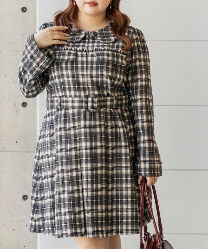 CLETTEオリジナルベルト付きボックスタックチェックミニワンピース