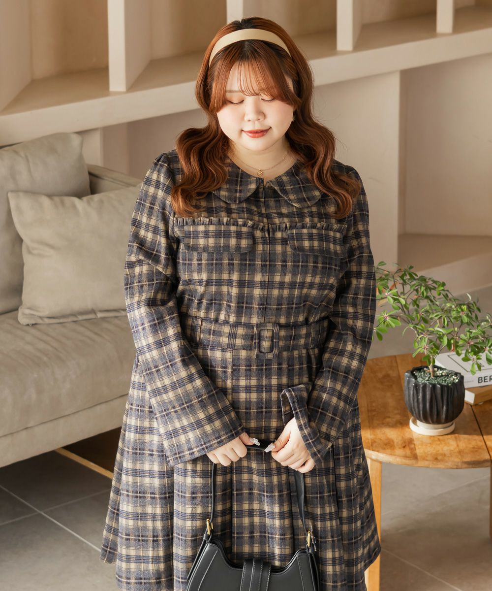 CLETTEオリジナルベルト付きボックスタックチェックミニワンピース