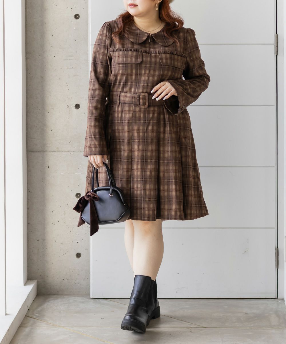 CLETTEオリジナルベルト付きボックスタックチェックミニワンピース