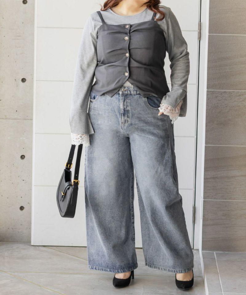 CLETTEオリジナル袖レーススリットリブプルオーバー | 大きいサイズ