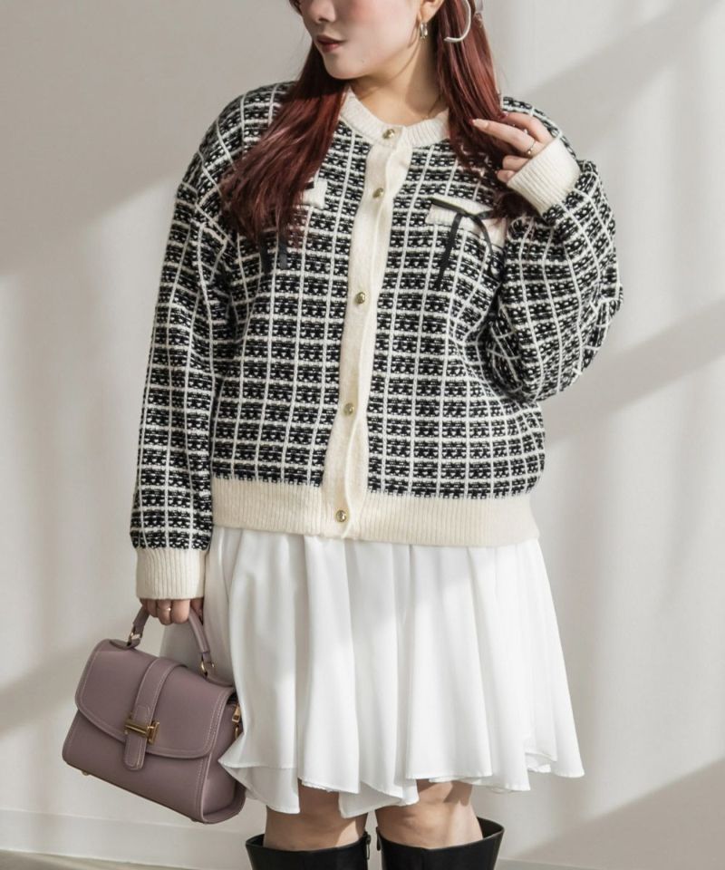 ツイードニットリボンカーディガン | 大きいサイズ レディース専門店