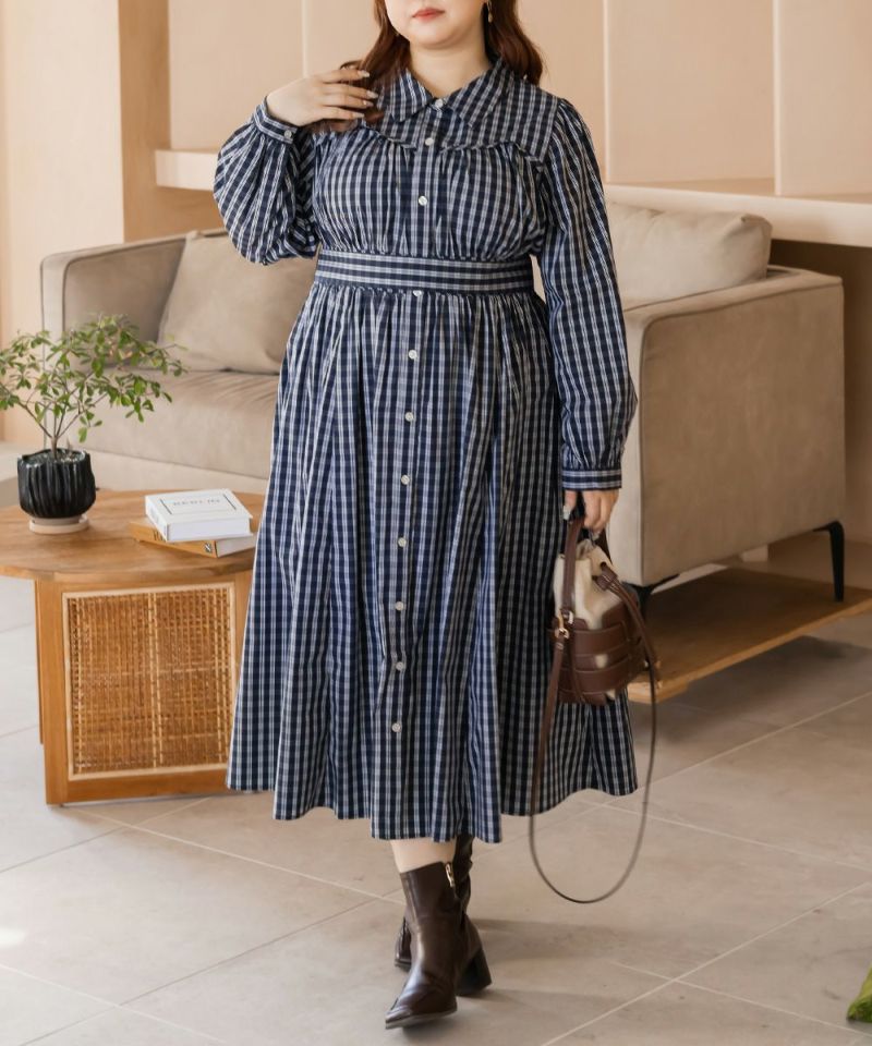 CLETTEオリジナルビスチェ風切替チェック柄シャツワンピース | 大きい