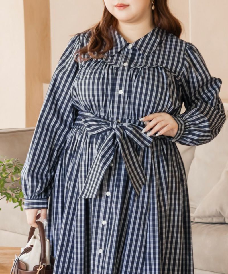 CLETTEオリジナルビスチェ風切替チェック柄シャツワンピース | 大きい