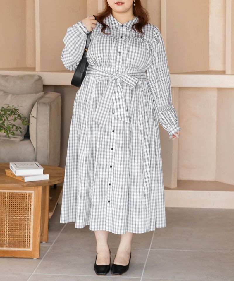 CLETTEオリジナルビスチェ風切替チェック柄シャツワンピース | 大きい