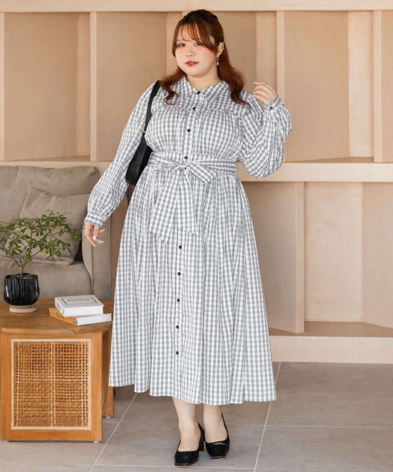 CLETTEオリジナルビスチェ風切替チェック柄シャツワンピース | 大きい