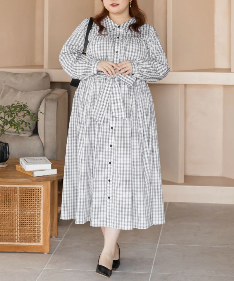 CLETTEオリジナルビスチェ風切替チェック柄シャツワンピース | 大きい