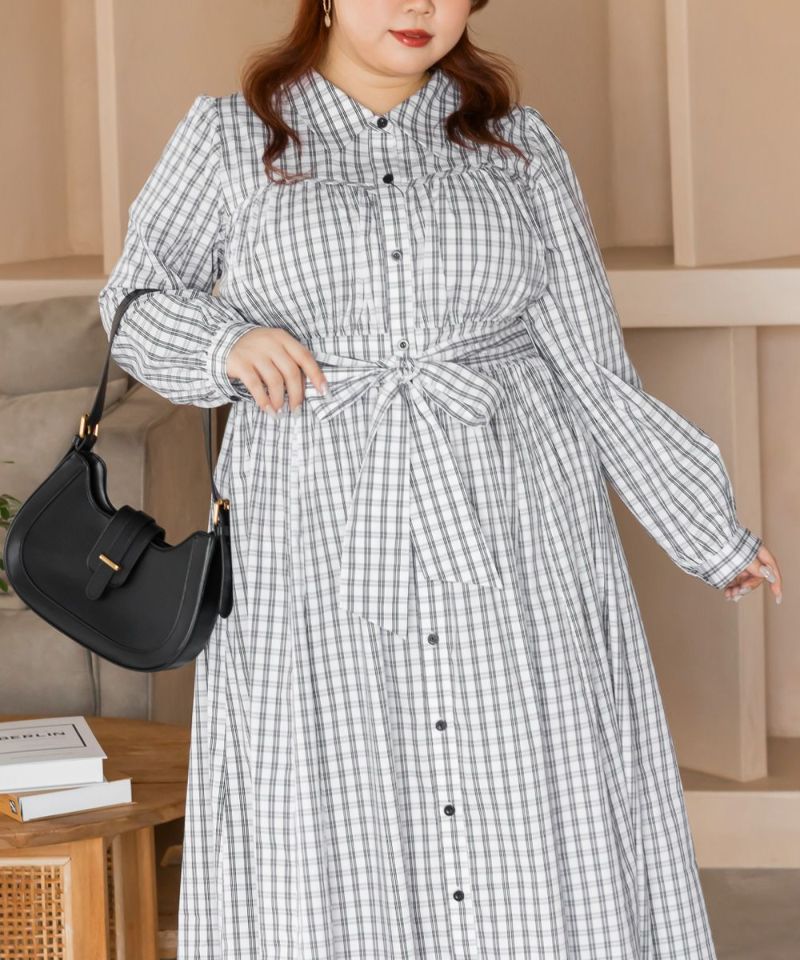 CLETTEオリジナルビスチェ風切替チェック柄シャツワンピース | 大きい