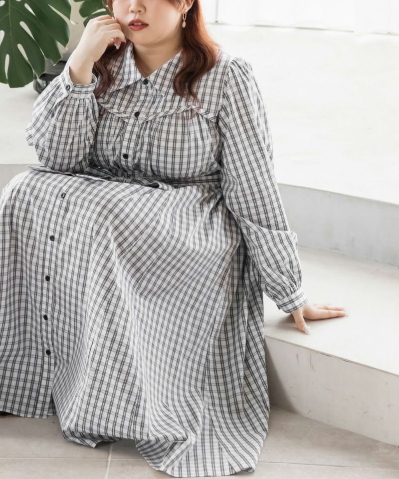 CLETTEオリジナルビスチェ風切替チェック柄シャツワンピース | 大きい