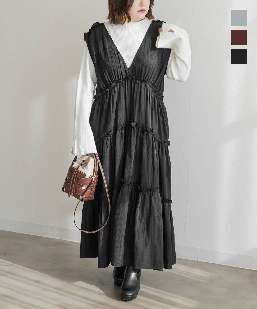 CLETTEオリジナルフリルティアードVネックワンピース | 大きいサイズ